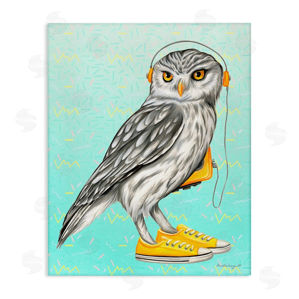 stupell industries Amelie Legault | Owl Wearing Yellow Sneakers Headphones Retro Pattern Wall Art