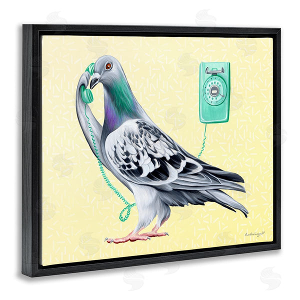 Stupell Industries Amelie Legault | Pastel Pigeon Vintage Phone Call Yellow Background Wall Art