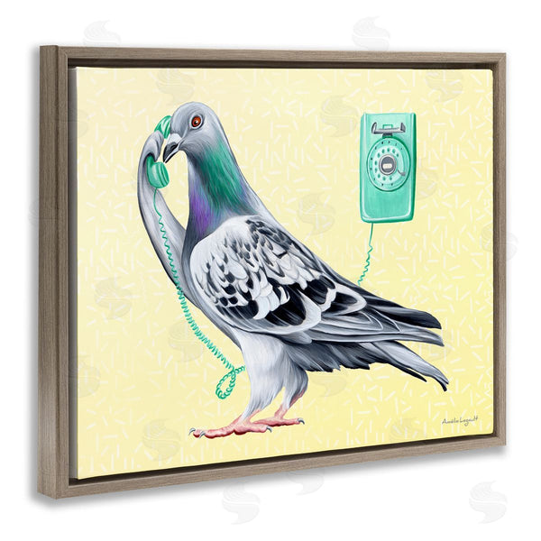 Stupell Industries Amelie Legault | Pastel Pigeon Vintage Phone Call Yellow Background Wall Art