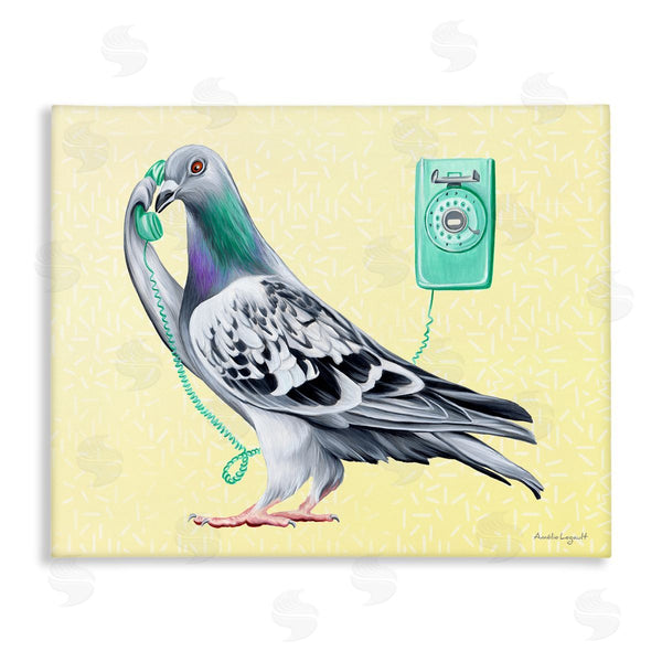 stupell industries Amelie Legault | Pastel Pigeon Vintage Phone Call Yellow Background Wall Art