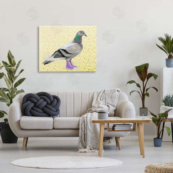 Stupell Industries Amelie Legault | Pigeon In Purple Sneakers Retro Patterned Background Wall Art