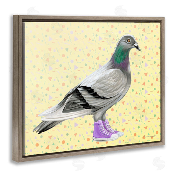 Stupell Industries Amelie Legault | Pigeon In Purple Sneakers Retro Patterned Background Wall Art