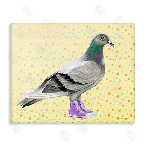 stupell industries Amelie Legault | Pigeon In Purple Sneakers Retro Patterned Background Wall Art