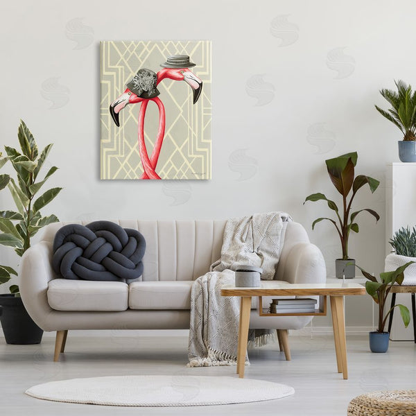 Stupell Industries Amelie Legault | Pink Flamingos Intertwining Vintage Hats Shapes Design Wall Art