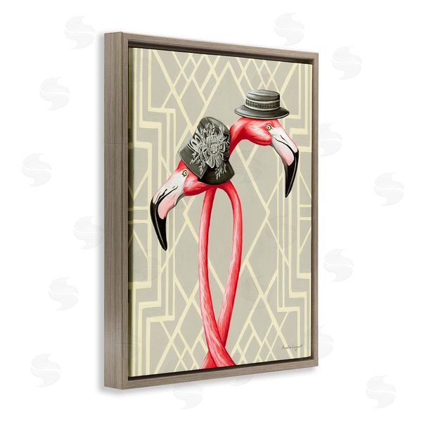 Stupell Industries Amelie Legault | Pink Flamingos Intertwining Vintage Hats Shapes Design Wall Art