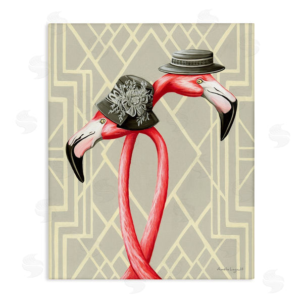 stupell industries Amelie Legault | Pink Flamingos Intertwining Vintage Hats Shapes Design Wall Art