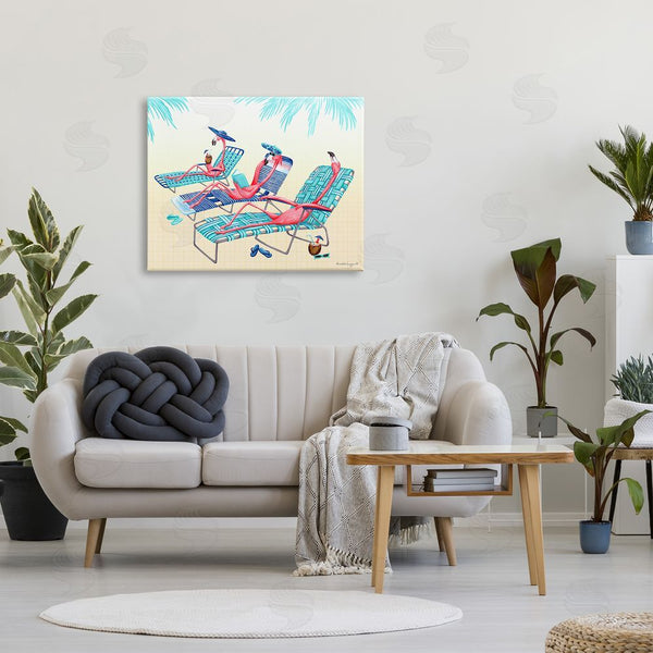 Stupell Industries Amelie Legault | Pink Flamingos Lounging Beach Chairs Tropical Scene Wall Art