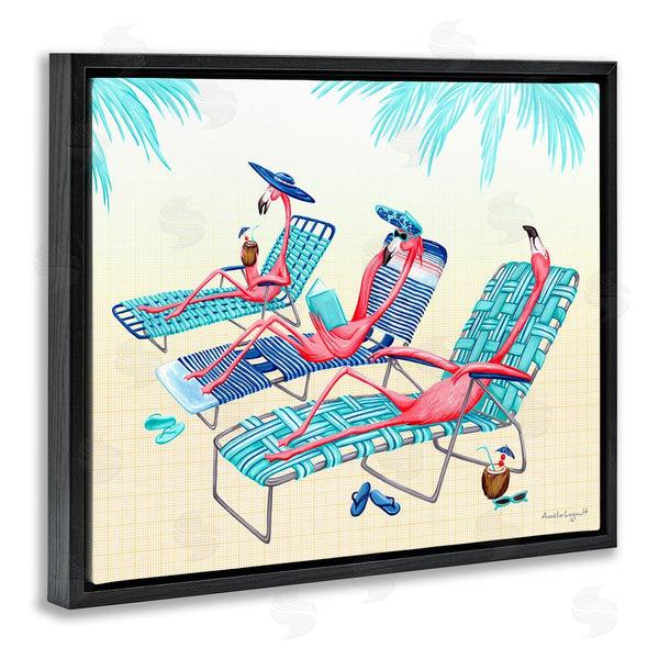 Stupell Industries Amelie Legault | Pink Flamingos Lounging Beach Chairs Tropical Scene Wall Art