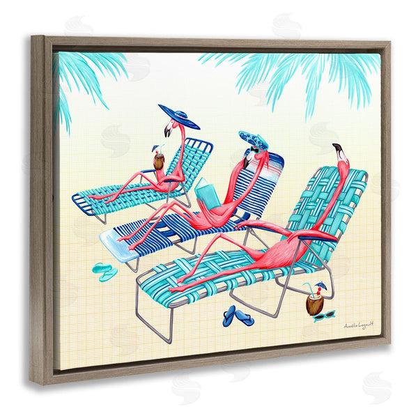 Stupell Industries Amelie Legault | Pink Flamingos Lounging Beach Chairs Tropical Scene Wall Art