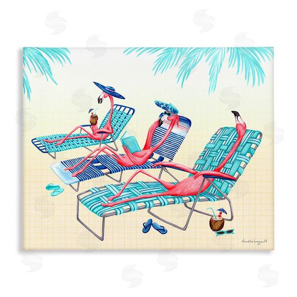 stupell industries Amelie Legault | Pink Flamingos Lounging Beach Chairs Tropical Scene Wall Art