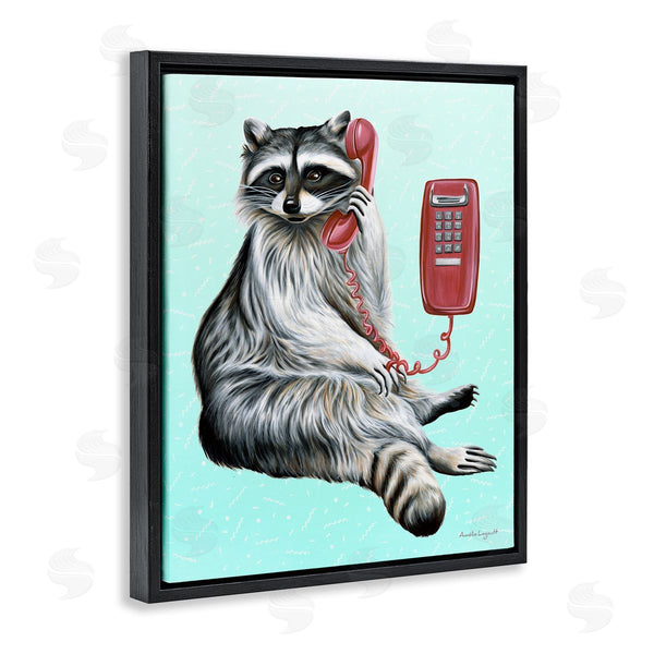 Stupell Industries Amelie Legault | Raccoon Lounging Cord Phone Vivid Turquoise Background Wall Art