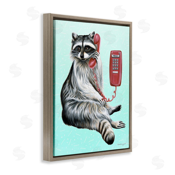 Stupell Industries Amelie Legault | Raccoon Lounging Cord Phone Vivid Turquoise Background Wall Art