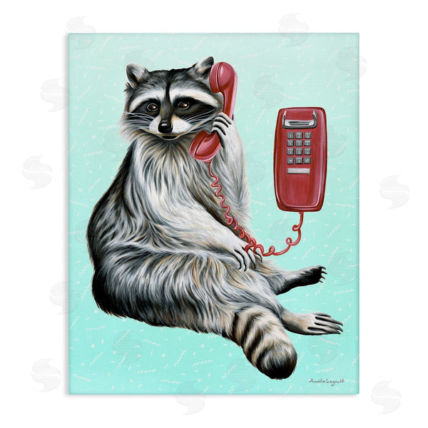 stupell industries Amelie Legault | Raccoon Lounging Cord Phone Vivid Turquoise Background Wall Art