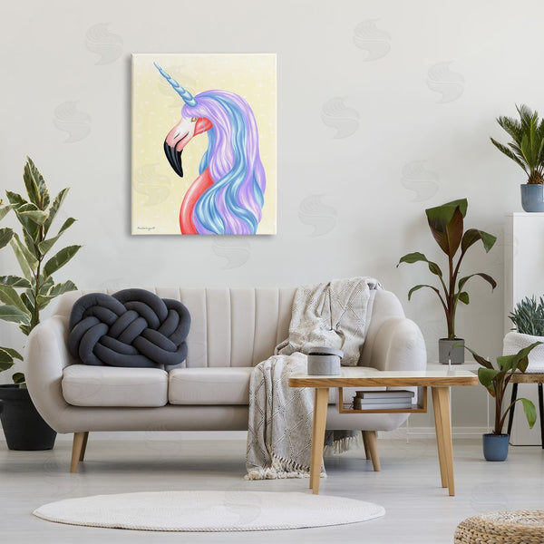Stupell Industries Amelie Legault | Radiant Flamingo Bird Pastel Unicorn Horn Hair Wall Art