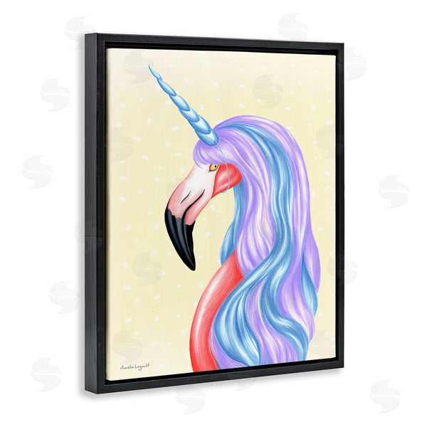 Stupell Industries Amelie Legault | Radiant Flamingo Bird Pastel Unicorn Horn Hair Wall Art
