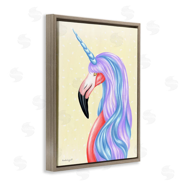 Stupell Industries Amelie Legault | Radiant Flamingo Bird Pastel Unicorn Horn Hair Wall Art