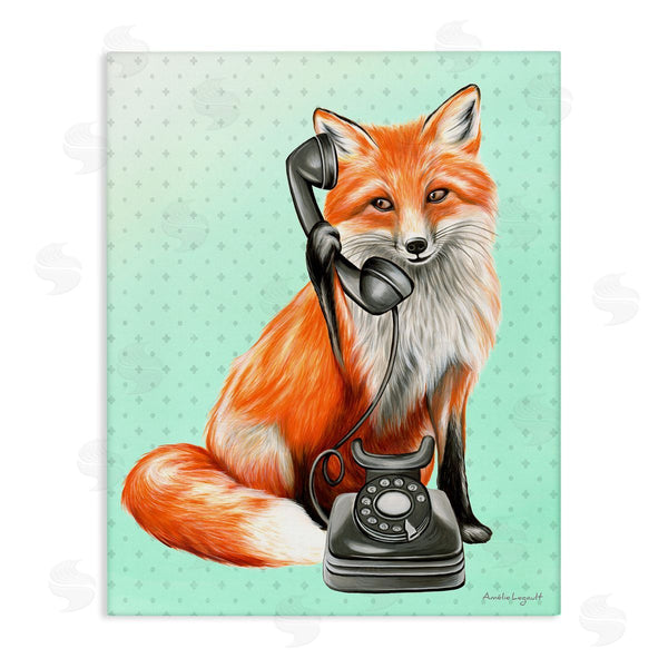 stupell industries Amelie Legault | Red Fox Vintage Phone Dotted Ombre Pattern Wall Art