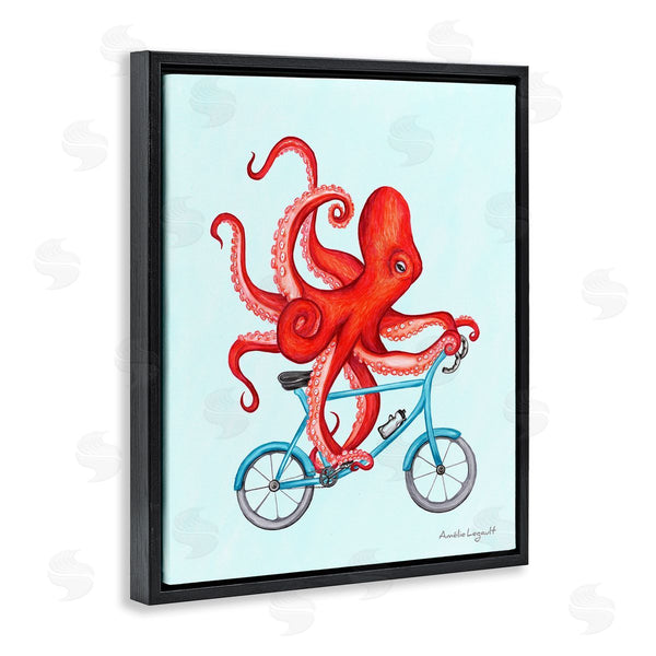 Stupell Industries Amelie Legault | Red Octopus Tentacles Riding Blue Bike Bicycle Wall Art