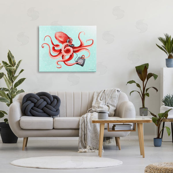 Stupell Industries Amelie Legault | Red Ombre Octopus Tentacles Retro Rotary Phone Wall Art