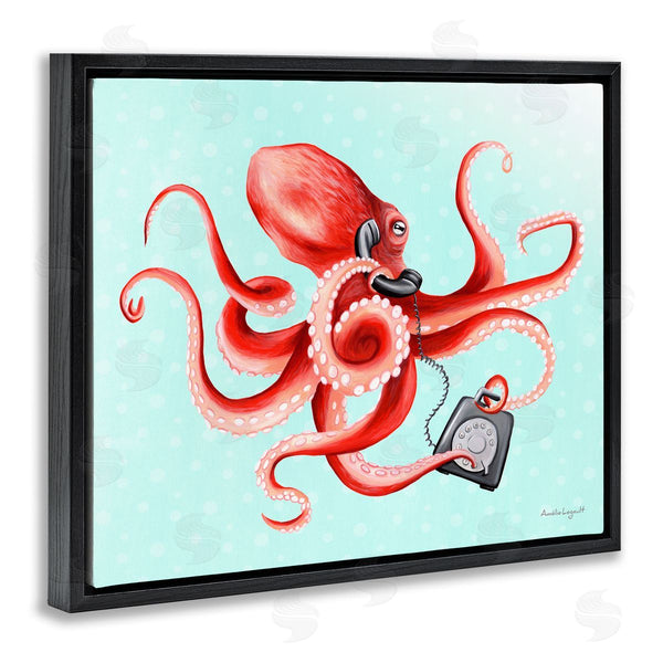 Stupell Industries Amelie Legault | Red Ombre Octopus Tentacles Retro Rotary Phone Wall Art