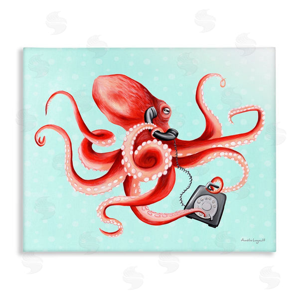 stupell industries Amelie Legault | Red Ombre Octopus Tentacles Retro Rotary Phone Wall Art