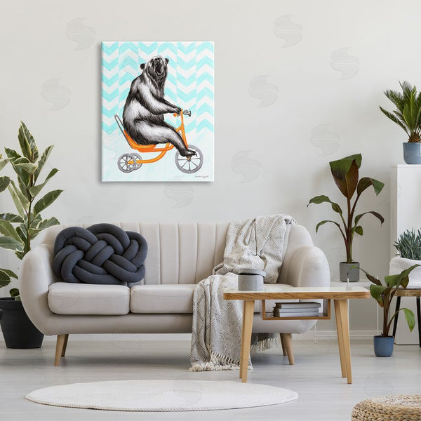 Stupell Industries Amelie Legault | Roaring Bear Riding Tricycle Whimsical Chevron Pattern Wall Art
