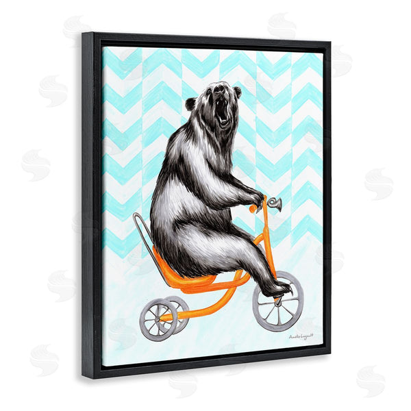 Stupell Industries Amelie Legault | Roaring Bear Riding Tricycle Whimsical Chevron Pattern Wall Art