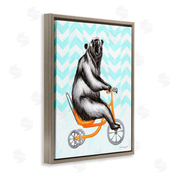 Stupell Industries Amelie Legault | Roaring Bear Riding Tricycle Whimsical Chevron Pattern Wall Art