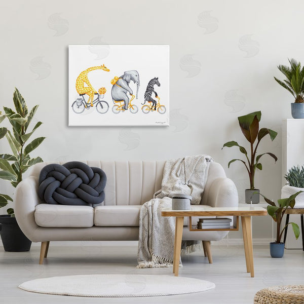 Stupell Industries Amelie Legault | Savanna Animals Riding Bikes Bicycles Yellow Accent Wall Art