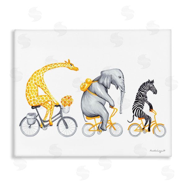 stupell industries Amelie Legault | Savanna Animals Riding Bikes Bicycles Yellow Accent Wall Art
