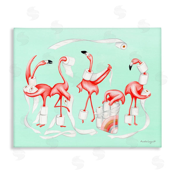 stupell industries Amelie Legault | Silly Flamingos Toilet Paper Rolls Bathroom Illustration Wall Art