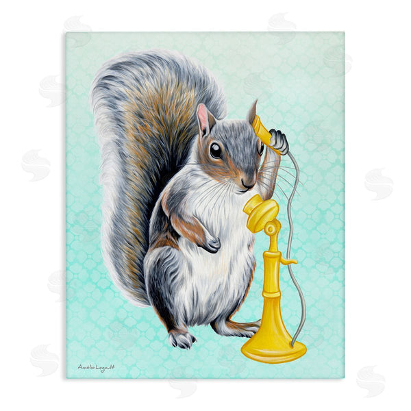 stupell industries Amelie Legault | Squirrel Talking Yellow Candlestick Telephone Patterned Shapes Wall Art