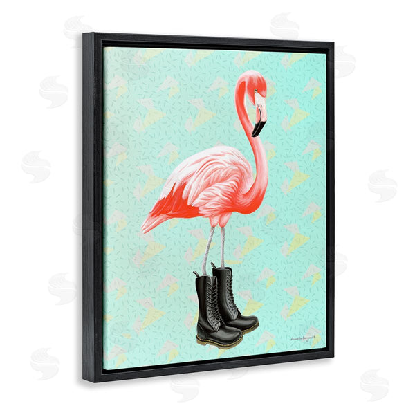 Stupell Industries Amelie Legault | Stylish Pink Flamingo Black Boots Geometric Pattern Wall Art