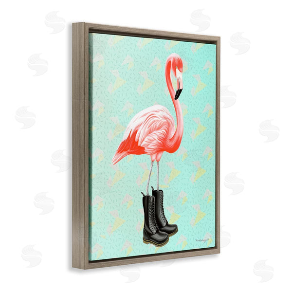 Stupell Industries Amelie Legault | Stylish Pink Flamingo Black Boots Geometric Pattern Wall Art