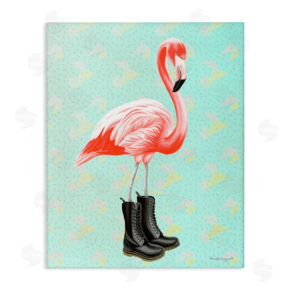 stupell industries Amelie Legault | Stylish Pink Flamingo Black Boots Geometric Pattern Wall Art