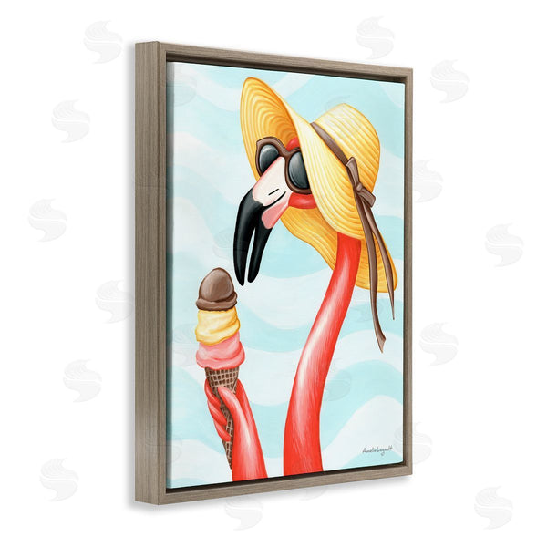 Stupell Industries Amelie Legault | Summertime Flamingo Sun Hat Enjoying Ice Cream Cone Wall Art