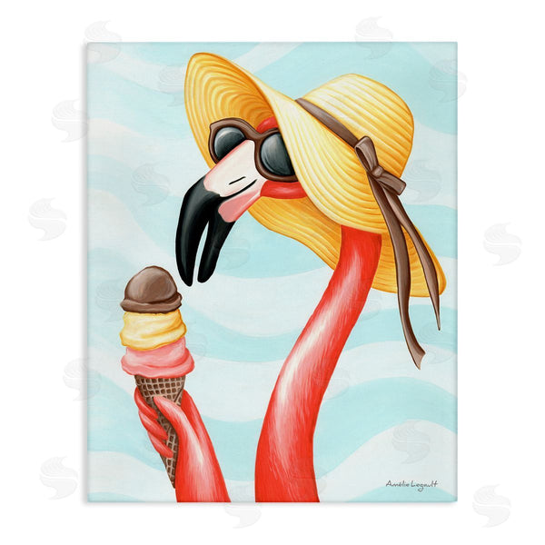 stupell industries Amelie Legault | Summertime Flamingo Sun Hat Enjoying Ice Cream Cone Wall Art