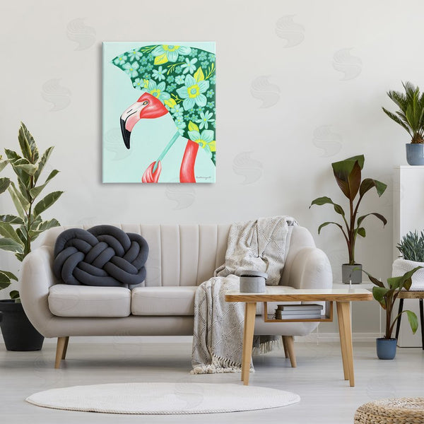 Stupell Industries Amelie Legault | Summery Pink Flamingo Floral Petal Patterned Umbrella Wall Art