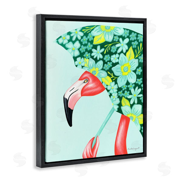 Stupell Industries Amelie Legault | Summery Pink Flamingo Floral Petal Patterned Umbrella Wall Art