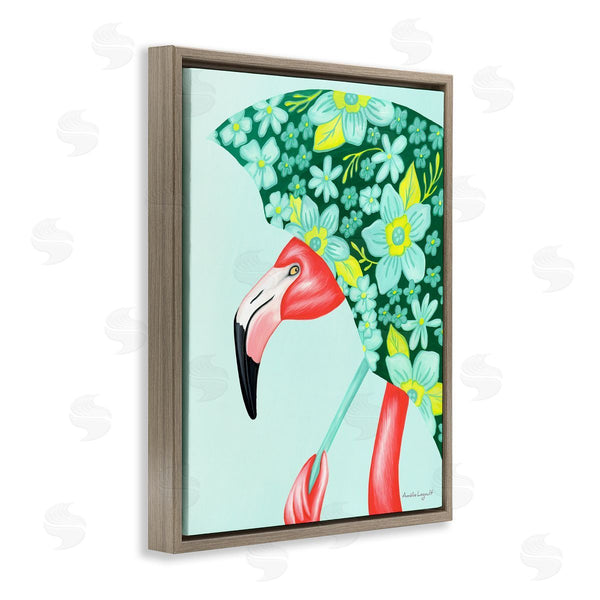 Stupell Industries Amelie Legault | Summery Pink Flamingo Floral Petal Patterned Umbrella Wall Art