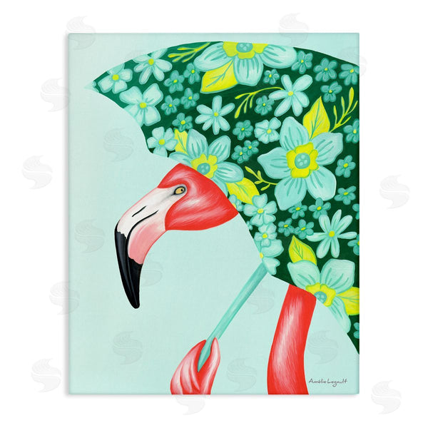 stupell industries Amelie Legault | Summery Pink Flamingo Floral Petal Patterned Umbrella Wall Art
