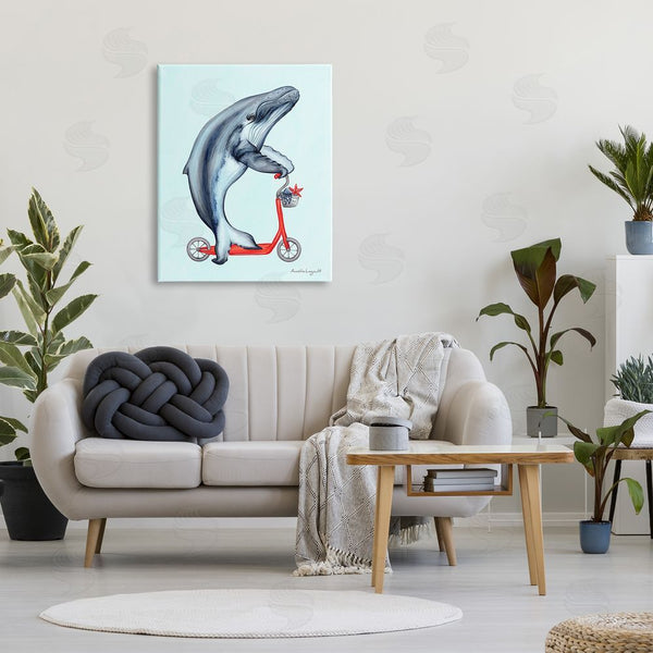 Stupell Industries Amelie Legault | Whale Riding Red Scooter Marine Sea Life Wall Art