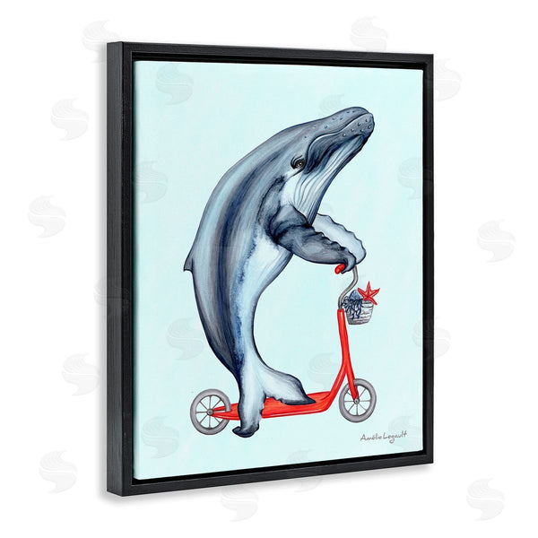 Stupell Industries Amelie Legault | Whale Riding Red Scooter Marine Sea Life Wall Art