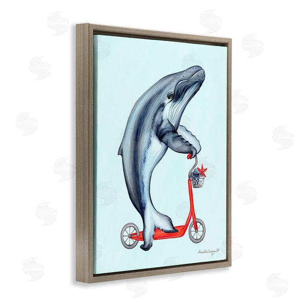 Stupell Industries Amelie Legault | Whale Riding Red Scooter Marine Sea Life Wall Art