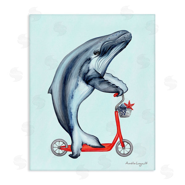 stupell industries Amelie Legault | Whale Riding Red Scooter Marine Sea Life Wall Art
