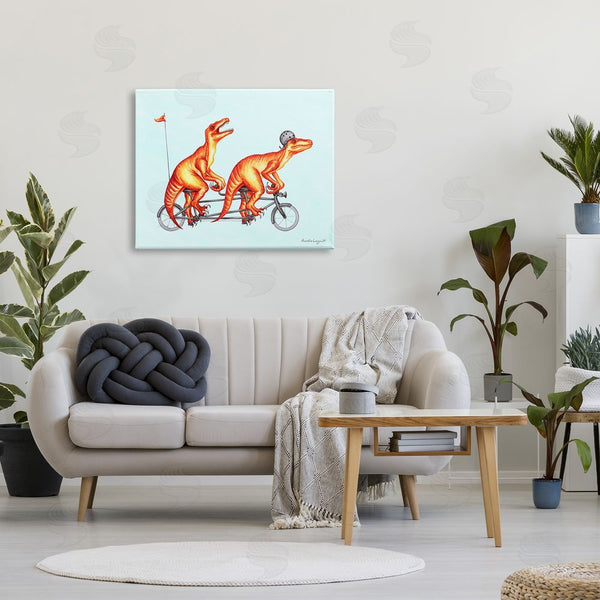 Stupell Industries Amelie Legault | Whimsical Red T-Rex Dinosaurs Riding Tandem Bicycle Wall Art