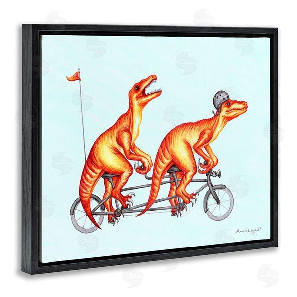 Stupell Industries Amelie Legault | Whimsical Red T-Rex Dinosaurs Riding Tandem Bicycle Wall Art