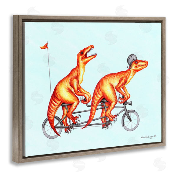 Stupell Industries Amelie Legault | Whimsical Red T-Rex Dinosaurs Riding Tandem Bicycle Wall Art