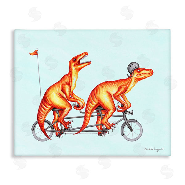 stupell industries Amelie Legault | Whimsical Red T-Rex Dinosaurs Riding Tandem Bicycle Wall Art
