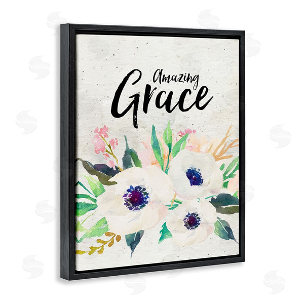 Stupell Industries Amy Brinkman | Amazing Grace Calligraphy White Flower Blossom Botanicals Wall Art